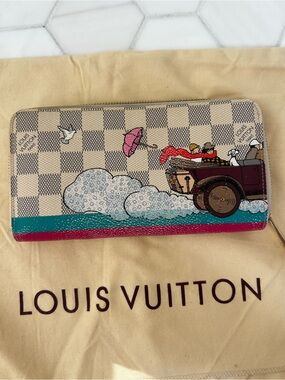 New Louis Vuitton Damier Azur Zip Wallet with Pink & Teal Trim